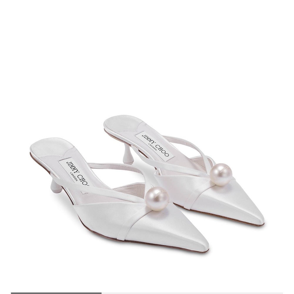 Jimmy Choo Ivory Satin Mules with Pearl Detail